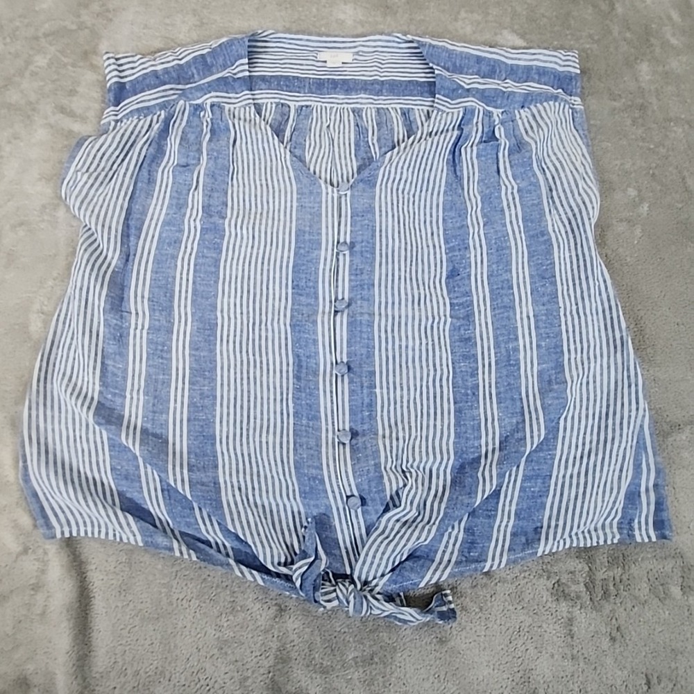 J. Jill Shirt Womens Medium Blue Button Up Sleveless Tie Bottom Casual Boho Chic
